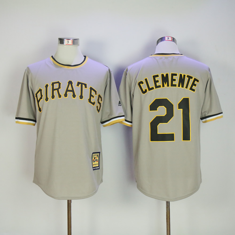 Men Pittsburgh Pirates #21 Clemente Grey Throwback Game MLB Jerseys->pittsburgh pirates->MLB Jersey